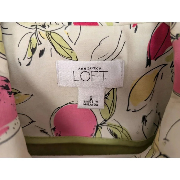 Ann Taylor LOFT Vintage Y2K S Fruit Print Apple Pear Trench Coat Jacket Cotton - Picture 11 of 13